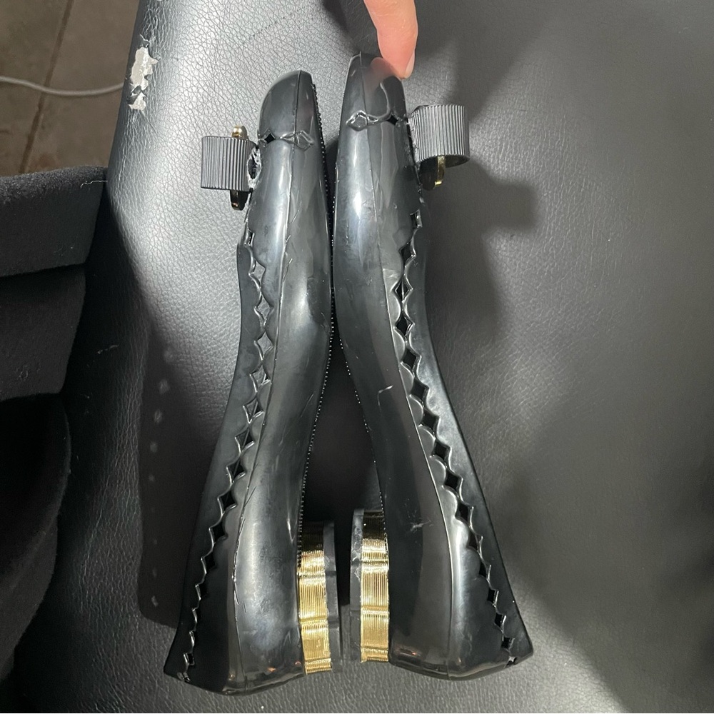 Salvatore Ferragamo Black jelly Flats with Gold Heels